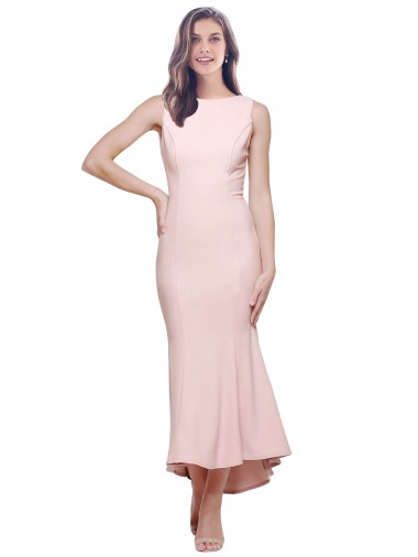 Sheath High Neck Stretch Crepe Midi Length Pink High Low Evening Gown / Prom Dress / Bridesmaid Dress Belfast
