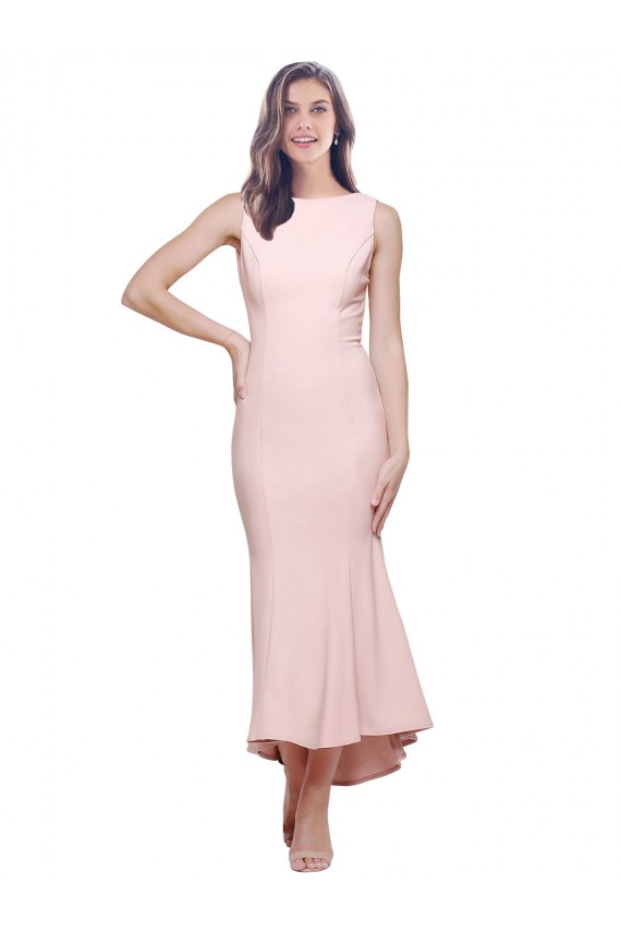 Sheath High Neck Stretch Crepe Midi Length Pink High Low Evening Gown / Prom Dress / Bridesmaid Dress Belfast