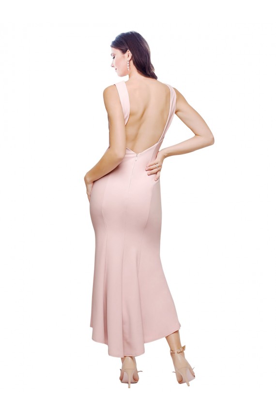 Sheath High Neck Stretch Crepe Midi Length Pink High Low Evening Gown / Prom Dress / Bridesmaid Dress Belfast