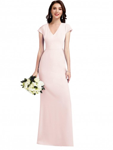 A-Line V-Neck Stretch Crepe Long Pink Formal Evening Gown / Prom Dress / Bridesmaid Dress Belfast