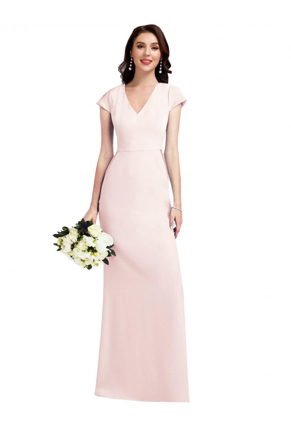 A-Line V-Neck Stretch Crepe Long Pink Formal Evening Gown / Prom Dress / Bridesmaid Dress Belfast