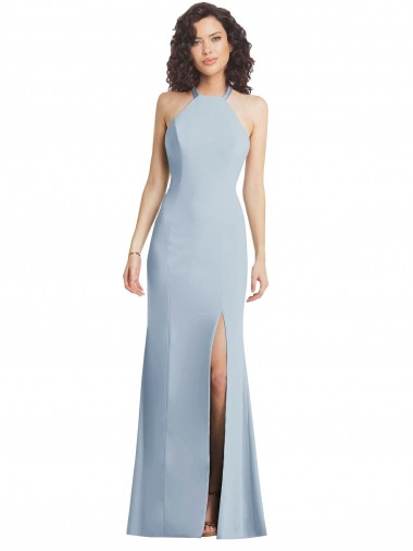 Trumpet High Neck Stretch Crepe Long Light Sky Blue Formal Evening Gown / Prom Dress / Bridesmaid Dress Belfast