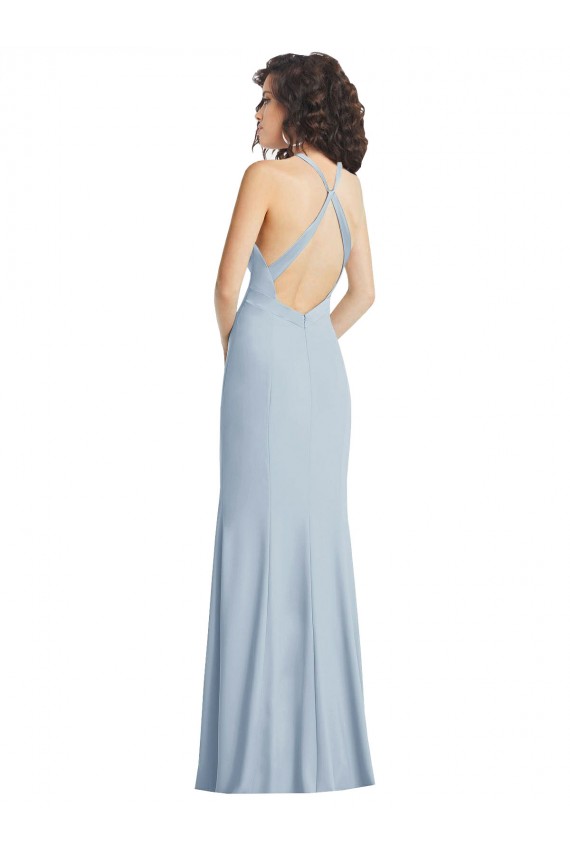 Trumpet High Neck Stretch Crepe Long Light Sky Blue Formal Evening Gown / Prom Dress / Bridesmaid Dress Belfast