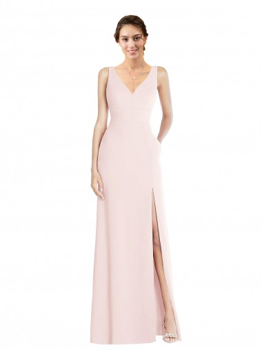 A-Line V-Neck Stretch Crepe Long Pink Black Tie Evening Gown / Prom Dress / Bridesmaid Dress Belfast