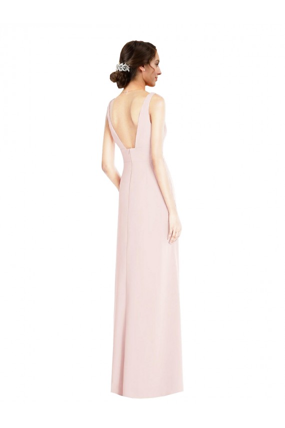 A-Line V-Neck Stretch Crepe Long Pink Black Tie Evening Gown / Prom Dress / Bridesmaid Dress Belfast