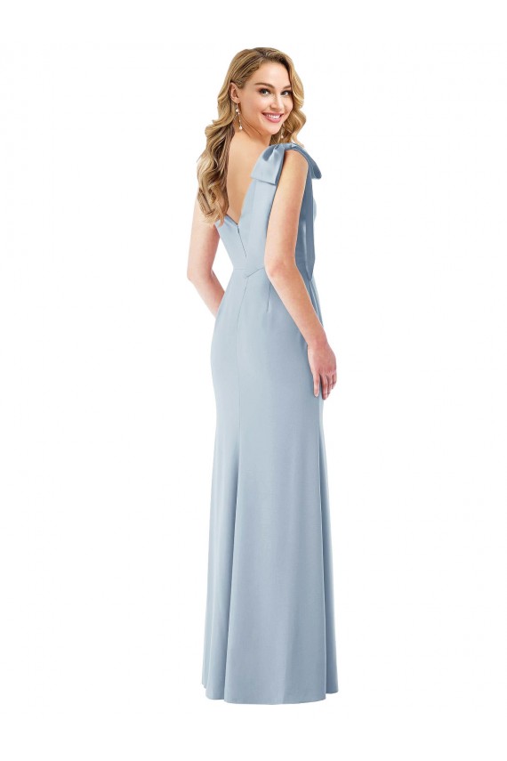 Trumpet V-Neck Stretch Crepe Long Light Sky Blue Semi Formal Evening Dress / Prom Dress / Bridesmaid Dress Belfast