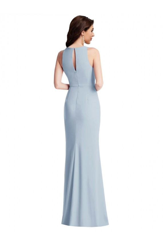 Trumpet Halter Neck Stretch Crepe Long Light Sky Blue Formal Dress / Bridesmaid Dress Belfast