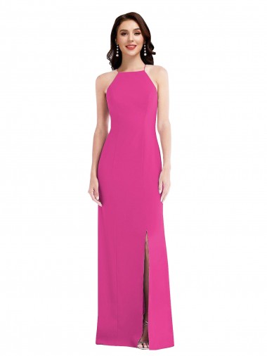 Trumpet High Neck Stretch Crepe Long Fuchsia Formal Evening Gown / Prom Dress / Bridesmaid Dress Belfast