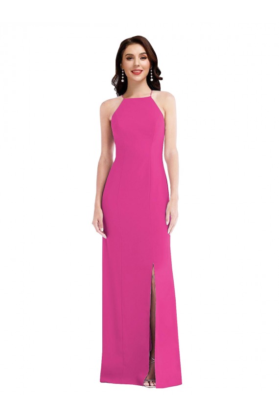 Trumpet High Neck Stretch Crepe Long Fuchsia Formal Evening Gown / Prom Dress / Bridesmaid Dress Belfast