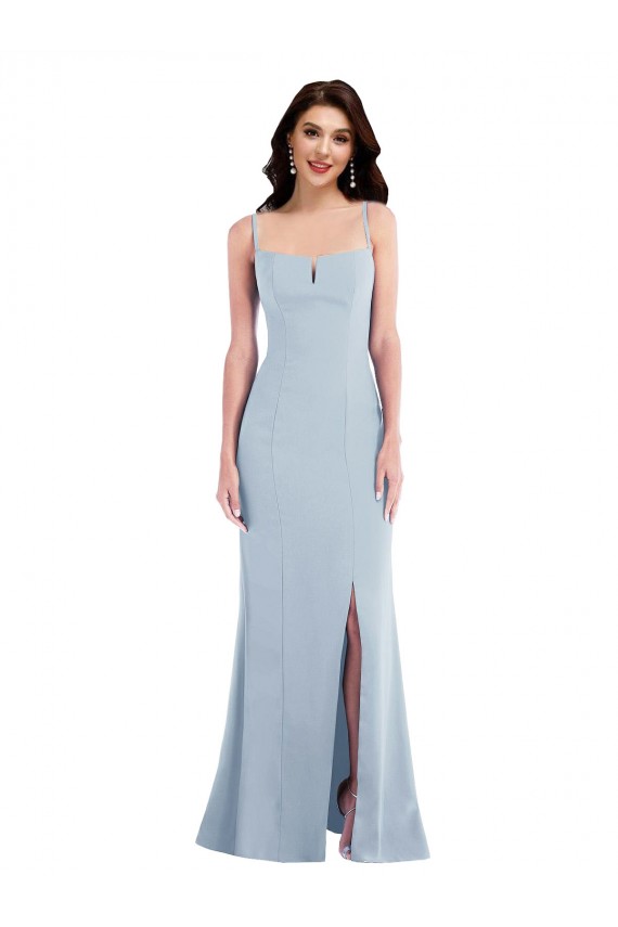 Trumpet Spaghetti Straps Stretch Crepe Long Light Sky Blue Formal Evening Gown / Prom Dress / Bridesmaid Dress Belfast