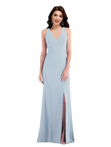 Trumpet V-Neck Stretch Crepe Long Light Sky Blue Evening Dress / Bridesmaid Dress Belfast