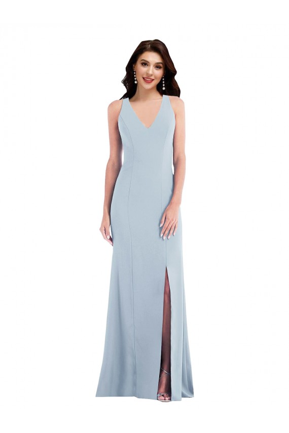 Trumpet V-Neck Stretch Crepe Long Light Sky Blue Evening Dress / Bridesmaid Dress Belfast