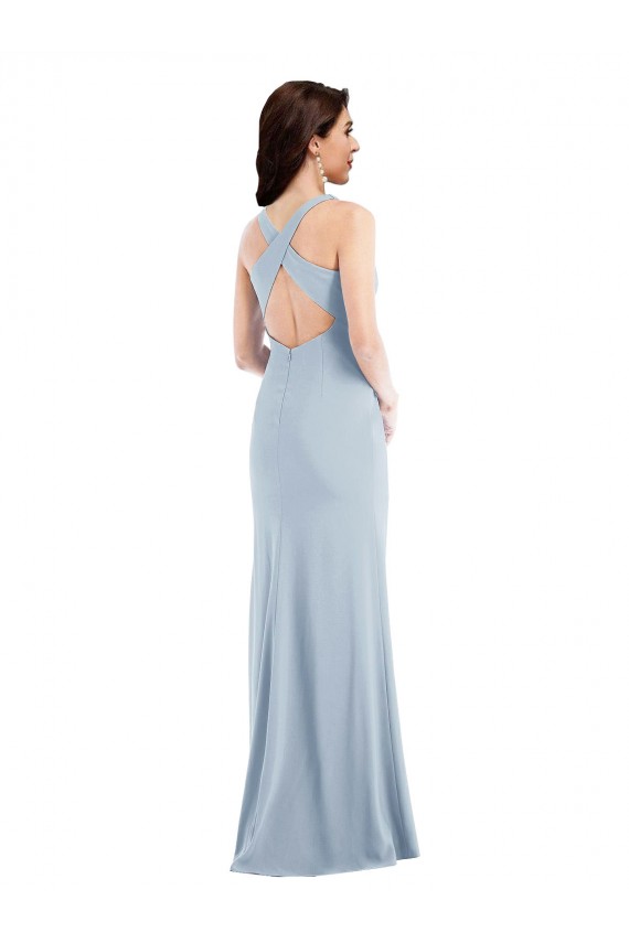 Trumpet V-Neck Stretch Crepe Long Light Sky Blue Evening Dress / Bridesmaid Dress Belfast