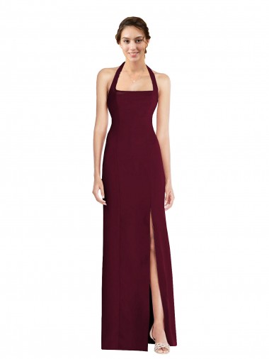 Trumpet Halter Neck Stretch Crepe Long Burgundy Gold Semi Formal Evening Dress / Prom Dress / Bridesmaid Dress Belfast