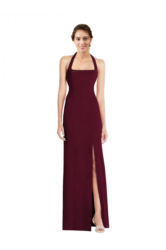 Trumpet Halter Neck Stretch Crepe Long Burgundy Gold Semi Formal Evening Dress / Prom Dress / Bridesmaid Dress Belfast