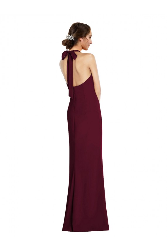 Trumpet Halter Neck Stretch Crepe Long Burgundy Gold Semi Formal Evening Dress / Prom Dress / Bridesmaid Dress Belfast