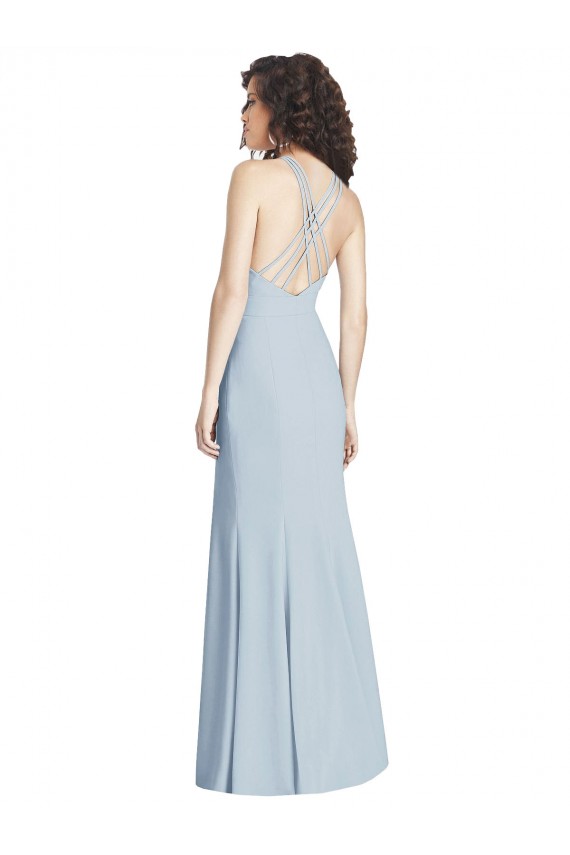 Trumpet Halter Neck Stretch Crepe Long Light Sky Blue Evening Dress / Bridesmaid Dress Belfast