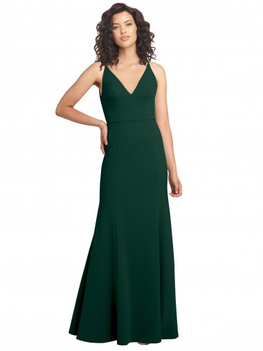 A-Line V-Neck Stretch Crepe Long Midnight Green Formal Dress / Bridesmaid Dress Belfast