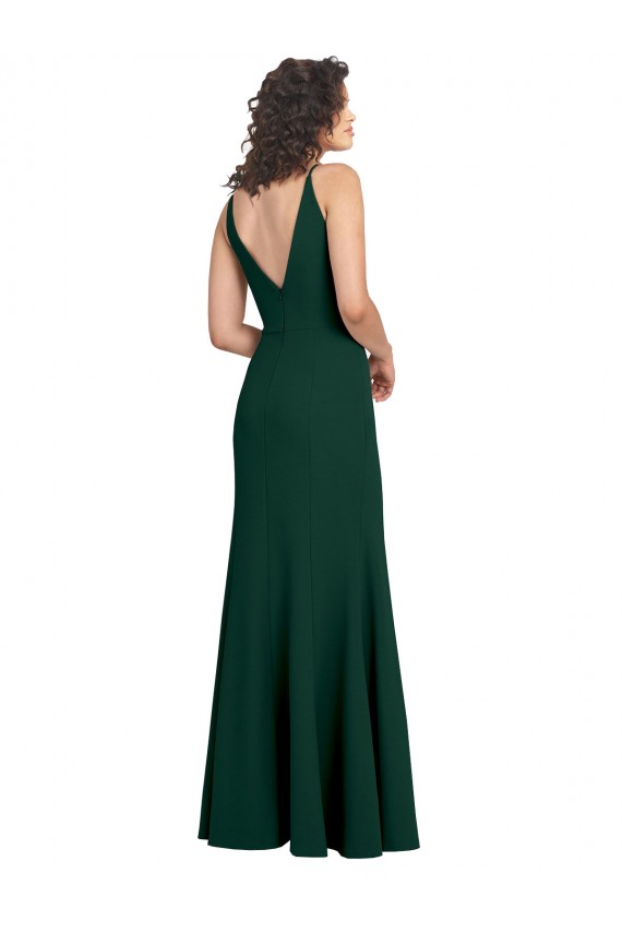 A-Line V-Neck Stretch Crepe Long Midnight Green Formal Dress / Bridesmaid Dress Belfast