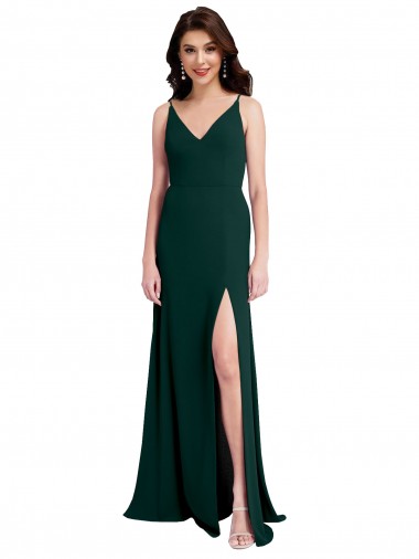 A-Line V-Neck Stretch Crepe Long Midnight Green Formal Evening Gown / Prom Dress / Bridesmaid Dress Belfast