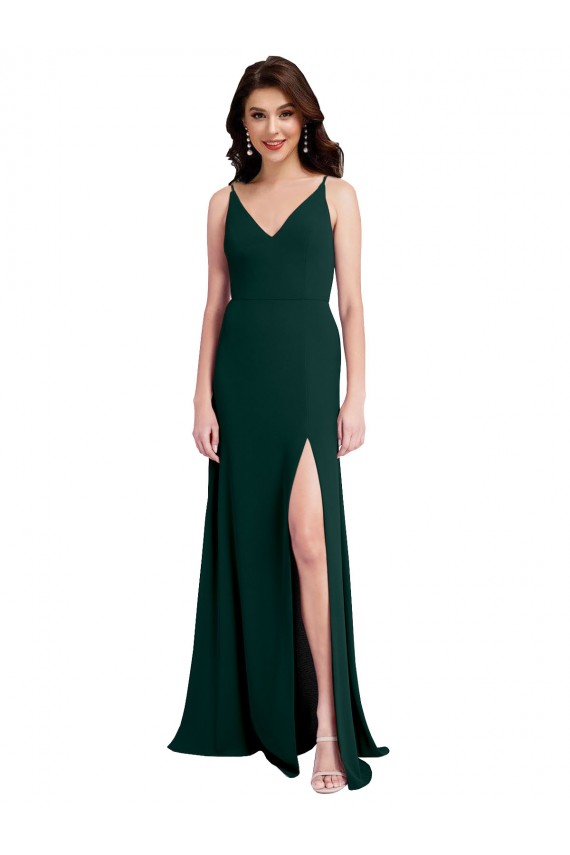 A-Line V-Neck Stretch Crepe Long Midnight Green Formal Evening Gown / Prom Dress / Bridesmaid Dress Belfast
