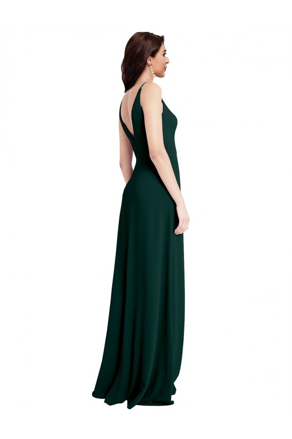 A-Line V-Neck Stretch Crepe Long Midnight Green Formal Evening Gown / Prom Dress / Bridesmaid Dress Belfast
