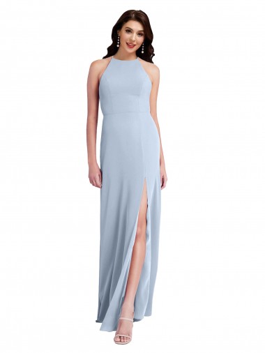 Sheath High Neck Stretch Crepe Long Light Sky Blue Formal Evening Gown / Prom Dress / Bridesmaid Dress Belfast