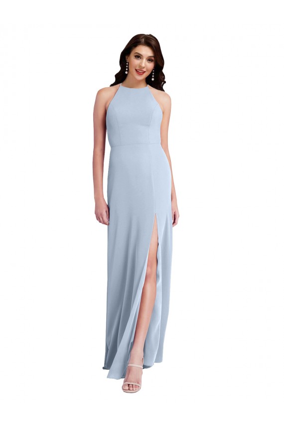 Sheath High Neck Stretch Crepe Long Light Sky Blue Formal Evening Gown / Prom Dress / Bridesmaid Dress Belfast
