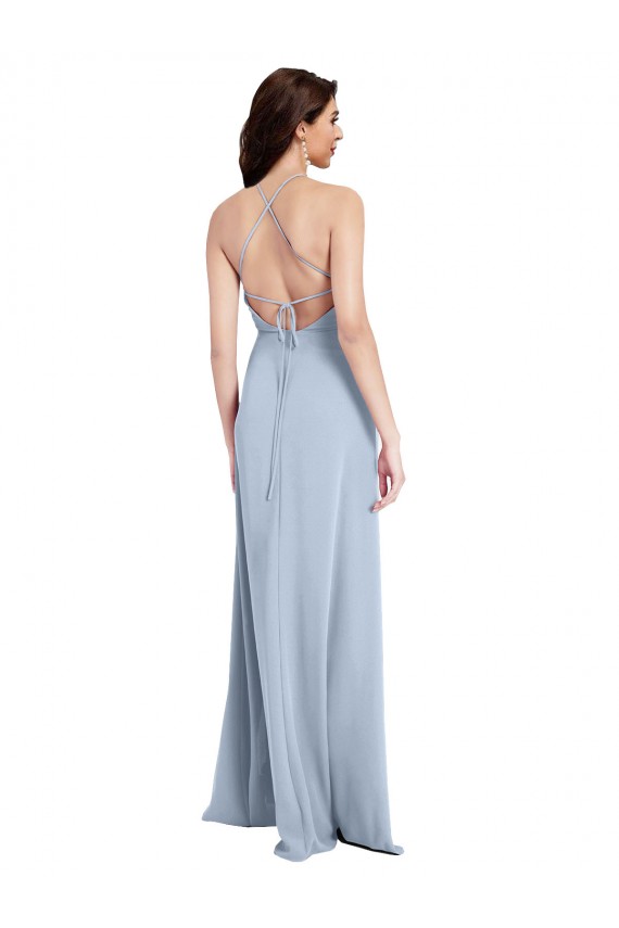 Sheath High Neck Stretch Crepe Long Light Sky Blue Formal Evening Gown / Prom Dress / Bridesmaid Dress Belfast