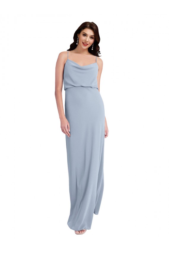 Sheath Cowl Neck Stretch Crepe Long Smoke Blue Formal Evening Gown / Prom Dress / Bridesmaid Dress Belfast