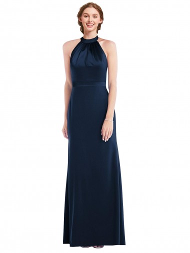 Trumpet High Neck Stretch Crepe Long Dark Navy Semi Formal Evening Dress / Prom Dress / Bridesmaid Dress Belfast