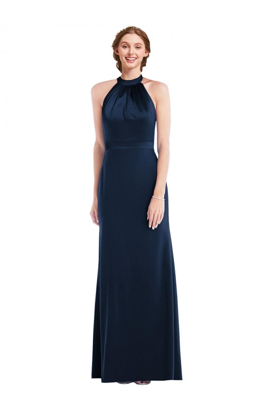 Trumpet High Neck Stretch Crepe Long Dark Navy Semi Formal Evening Dress / Prom Dress / Bridesmaid Dress Belfast
