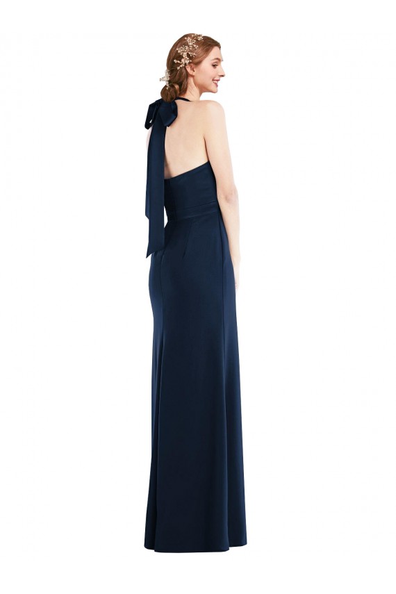 Trumpet High Neck Stretch Crepe Long Dark Navy Semi Formal Evening Dress / Prom Dress / Bridesmaid Dress Belfast