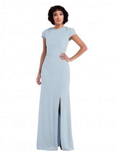 Trumpet Jewel Neck Stretch Crepe Long Light Sky Blue Semi Formal Evening Dress / Bridesmaid Dress Belfast