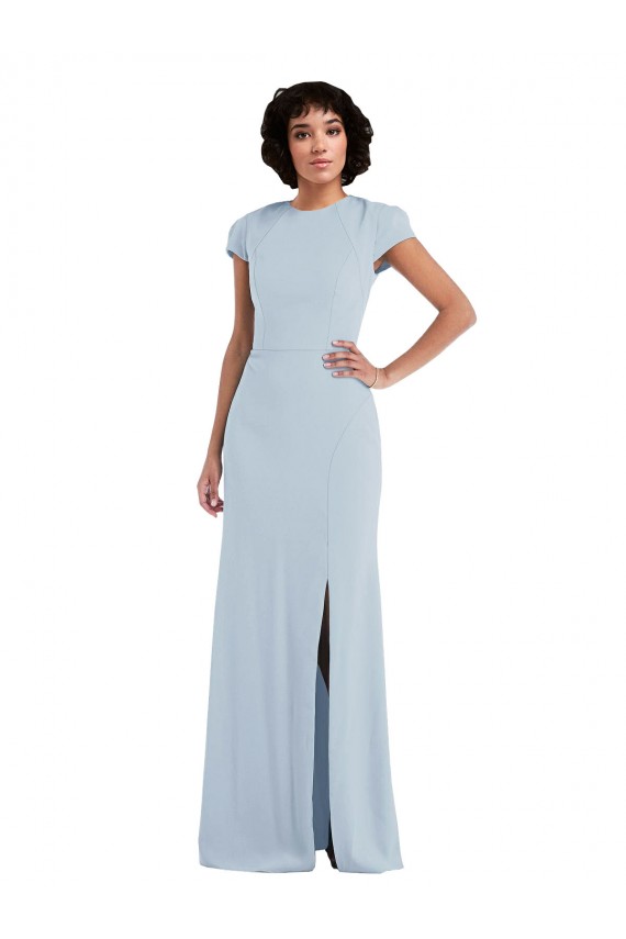 Trumpet Jewel Neck Stretch Crepe Long Light Sky Blue Semi Formal Evening Dress / Bridesmaid Dress Belfast
