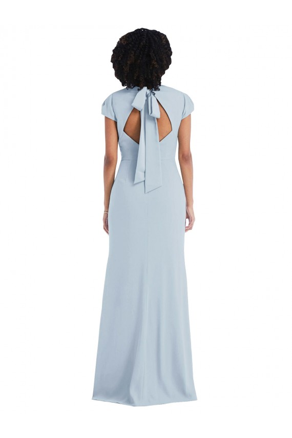 Trumpet Jewel Neck Stretch Crepe Long Light Sky Blue Semi Formal Evening Dress / Bridesmaid Dress Belfast