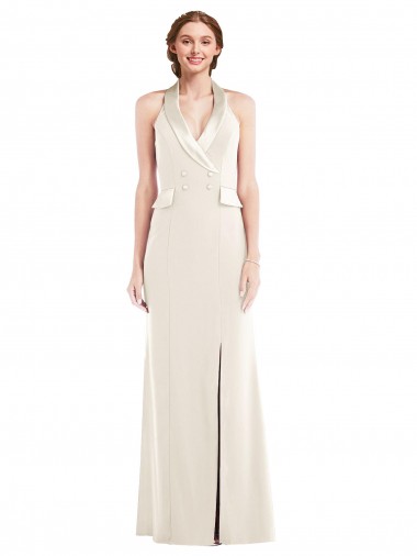 Trumpet Halter Neck Stretch Crepe Long Ivory Semi Formal Evening Dress / Prom Dress / Bridesmaid Dress Belfast