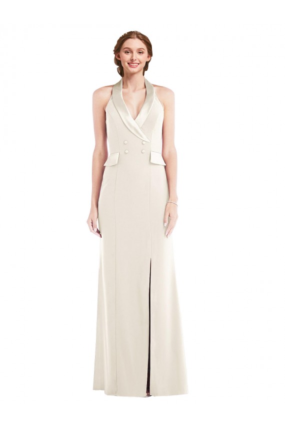 Trumpet Halter Neck Stretch Crepe Long Ivory Semi Formal Evening Dress / Prom Dress / Bridesmaid Dress Belfast
