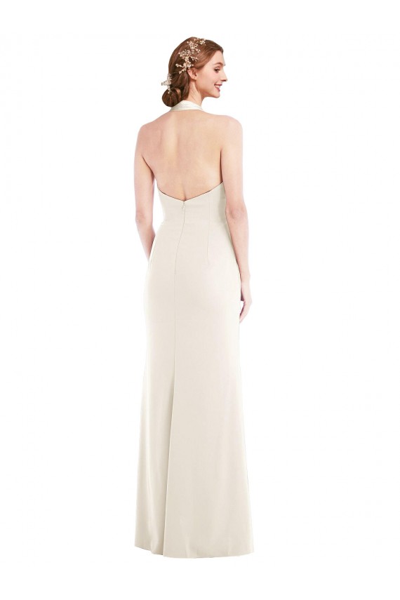 Trumpet Halter Neck Stretch Crepe Long Ivory Semi Formal Evening Dress / Prom Dress / Bridesmaid Dress Belfast