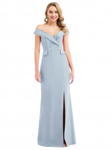 Trumpet Off the Shoulder Stretch Crepe Long Light Sky Blue Semi Formal Evening Dress / Prom Dress / Bridesmaid Dress Belfast