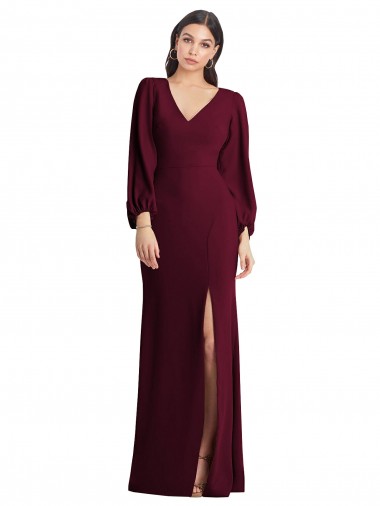 Trumpet V-Neck Stretch Crepe Long Burgundy Gold Semi Formal Evening Dress / Prom Dress / Bridesmaid Dress Belfast