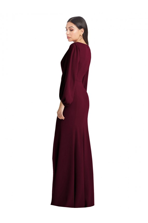 Trumpet V-Neck Stretch Crepe Long Burgundy Gold Semi Formal Evening Dress / Prom Dress / Bridesmaid Dress Belfast
