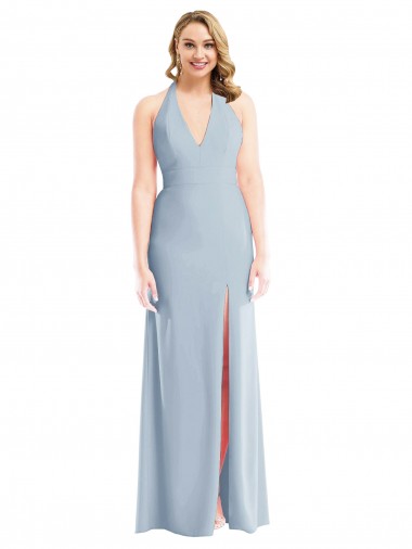 Trumpet Halter Neck Stretch Crepe Long Light Sky Blue Bridesmaid Dress / Evening Dress Belfast