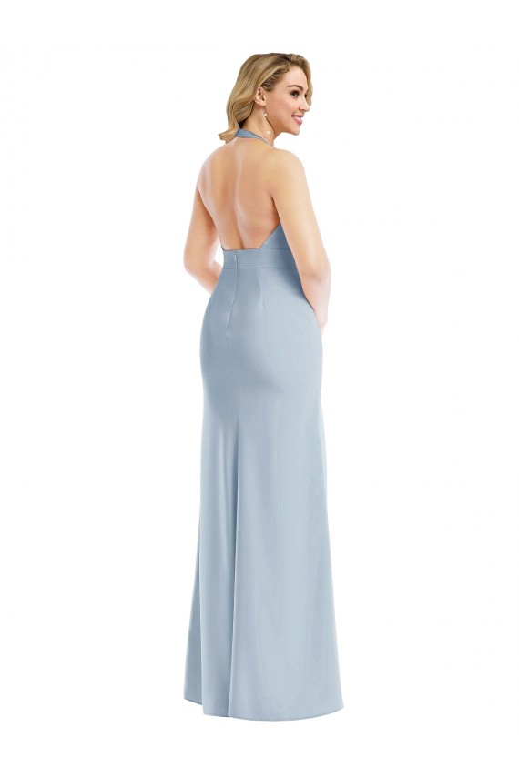 Trumpet Halter Neck Stretch Crepe Long Light Sky Blue Bridesmaid Dress / Evening Dress Belfast