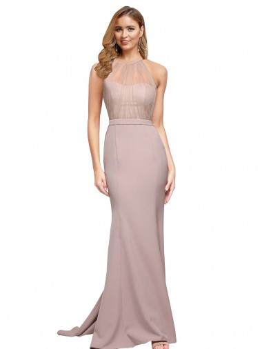 Sheath High Neck Stretch Crepe Sweep Train Dusty Pink Formal Evening Gown / Prom Dress / Bridesmaid Dress Belfast