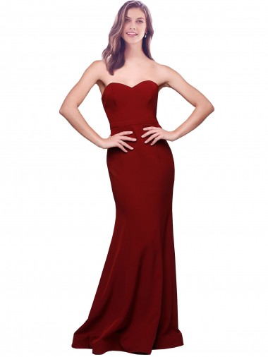 Sheath Strapless Stretch Crepe Long Burgundy Formal Evening Gown / Prom Dress / Bridesmaid Dress Belfast
