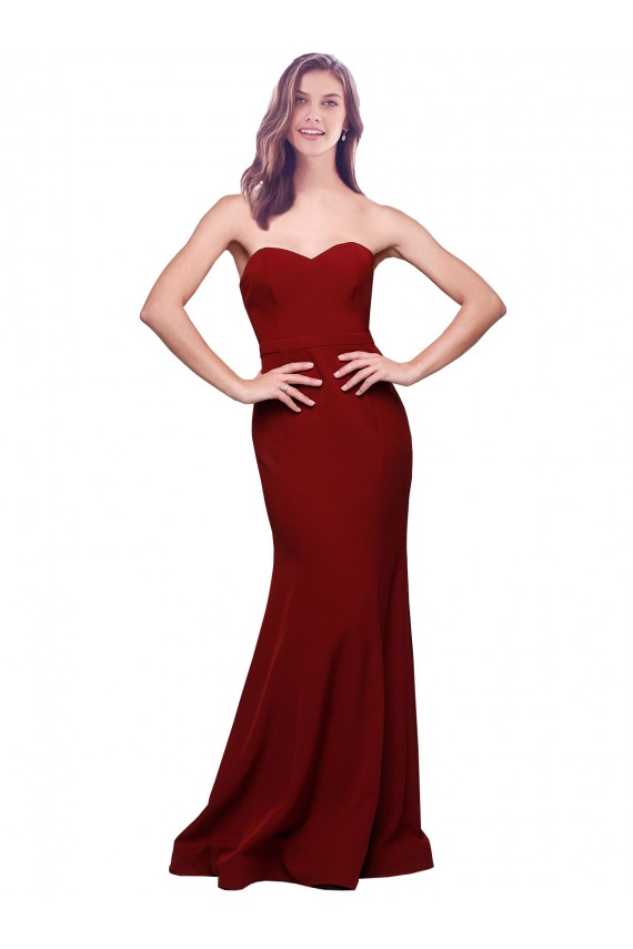 Sheath Strapless Stretch Crepe Long Burgundy Formal Evening Gown / Prom Dress / Bridesmaid Dress Belfast