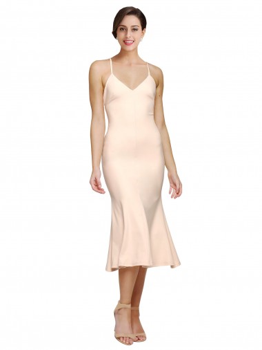 Sheath V-Neck Stretch Crepe Midi Length Nude Evening Gown / Prom Dress / Bridesmaid Dress Belfast
