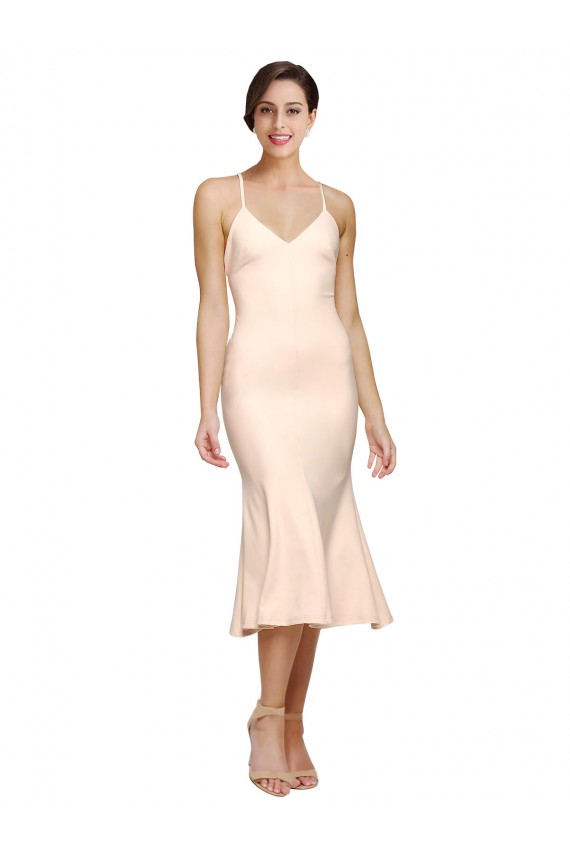 Sheath V-Neck Stretch Crepe Midi Length Nude Evening Gown / Prom Dress / Bridesmaid Dress Belfast