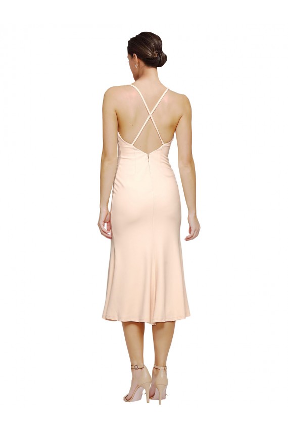 Sheath V-Neck Stretch Crepe Midi Length Nude Evening Gown / Prom Dress / Bridesmaid Dress Belfast